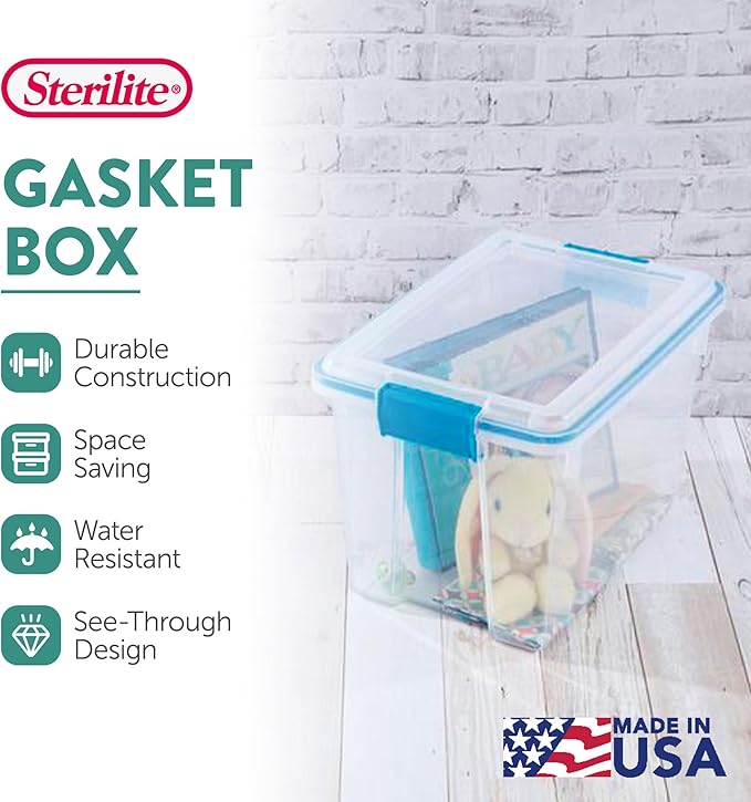 Sterilite 18-Pack Gasket Box, Weather-Resistant Storage Bins with Latching Lids, 20 Quart - Heavy-Duty Organizing Containers for Closet, Bathroom, and Office - Image 2