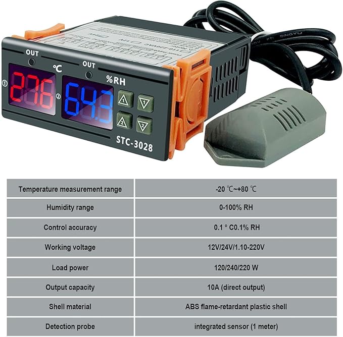 2Pcs All-Purpose Intelligent Digital Display Temperature and Humidity Controller with Dual Displays and Relay Outputs STC-3028 10A AC110~220V for Incubator Brooder Refrigerator Fermenter Greenhouse - Image 2