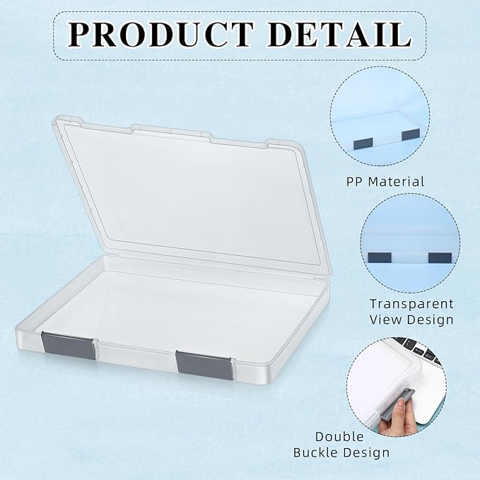 PerKoop 6 Pcs Clear Paper Storage Box A4 Plastic File Box Document Paper Organizer Storage Board Game Project Cases Containers with Buckle for Craft, Magazine(Gray,12.4 x 9.84 x 1.18 Inches) - Image 3