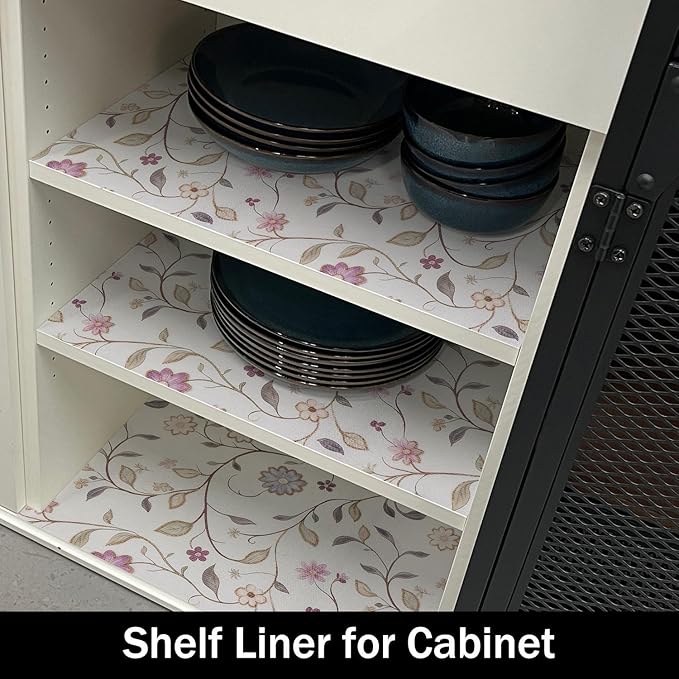 Floral Non-Slip Drawer Liner, Non-Adhesive and Strong Non-Slip Floral Shelf Cabinet Drawer Liners for Kitchen, Waterproof Cupboard Liners,Easy to Clean,12IN x 10FT - Image 7