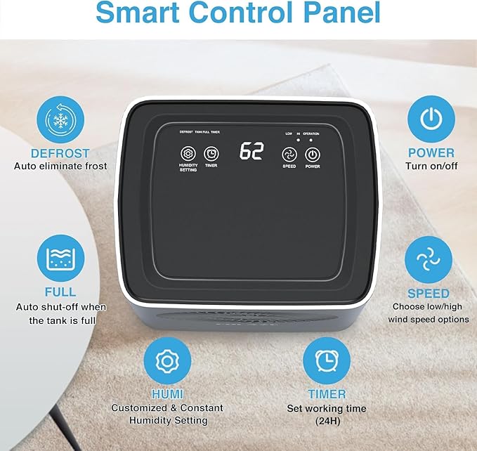 Dehumidifier,1500 Sq. Ft 21 Pint Dehumidifier for Basement with Drain Hose for Home Large Room Bathroom Bedroom - Smart Humidity Control, 24H Timer, Auto Manual Drain, 3 Modes - Image 3