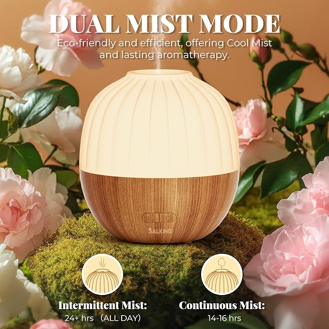 SALKING Essential Oil Diffuser, 300ml Aromatherapy Diffuser for Essential Oils, Ultrasonic Diffuser with Adjustable Mist Mode Timers, Cool Mist Humidifier with 8 Color Lights, for Office Home - Image 3