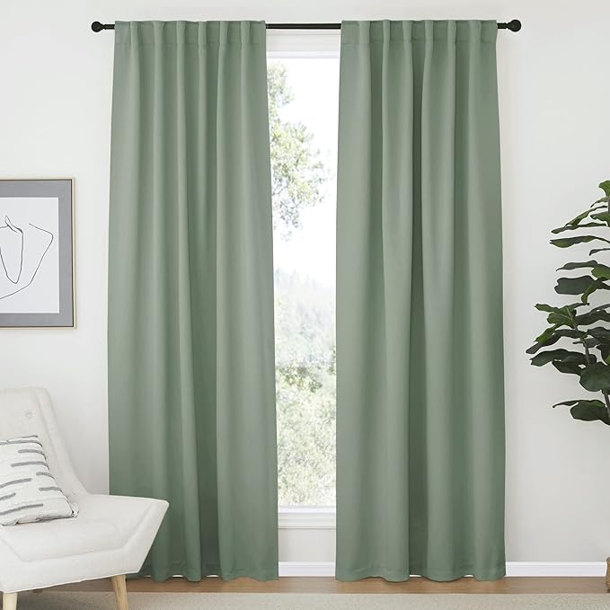 NICETOWN Window Treatment Blackout Window Blinds - (Greyish Green Color) 52x72 inch, 1 Pair, Back Tab/Rod Pocket Blackout Draperies for Bedroom by NICETOWN