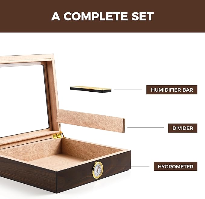 Woodronic Monogrammed Cigar Humidor, Custom Cigar Case with Hygrometer and Humidifier, Spanish Cedar Lining and Divider, Cigar Accessories, Customized Gift for Men, Holds 25 Cigars - Image 4