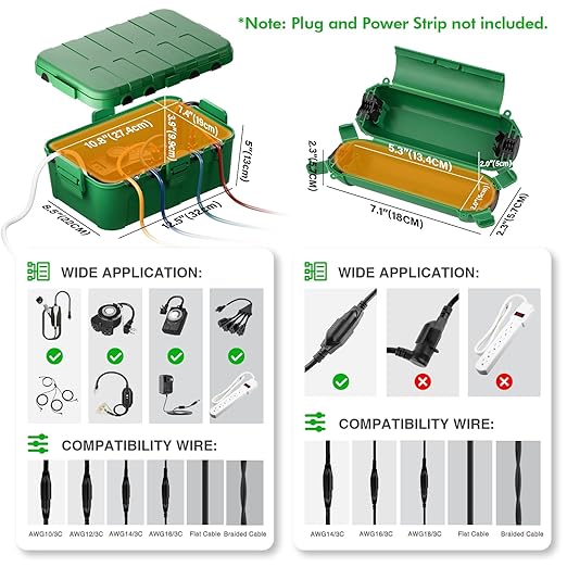 RESTMO 5-Piece Outdoor Waterproof Electrical Box Set – 12.5" x 8.5" x 5" Large & 7.1" x 2.3" x 2.3" Small, Weatherproof Boxes for Power Strip, Outlet, Plug, Socket, Timer, Holiday Light, Green - Image 2