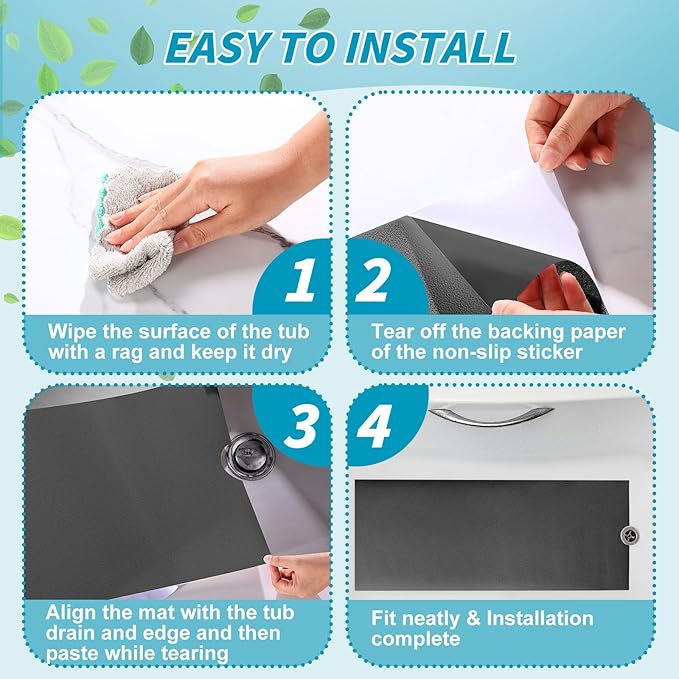 16" x 40" Non Slip Bathtub Mat with Drain Cut Out Anti Slipping Non Skid Safe Tub Mat Adhesive Peel and Stick Bath Tub Mat PEVA Tub Sticker for Shower Floor Boat Wet Areas(Dark Gray) - Image 5