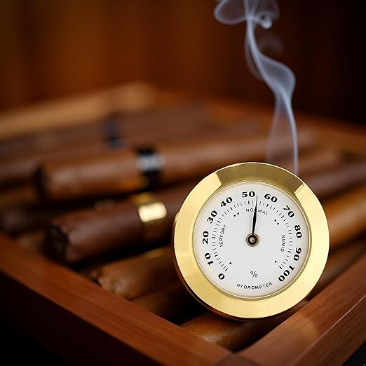 Gold Upgraded Hygrometer Humidity Meter Mini 38mm Round Glass Analog Hygrometer Suitable for Humidors Guitar Violin Thermometer for with Probe - Image 7