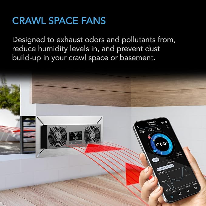 AC Infinity AIRTITAN T8, Crawlspace Basement Ventilator Fan, with WiFi App-Compatible Temperature Humidity Controller, IP-55 Rated, Exhaust - Image 2