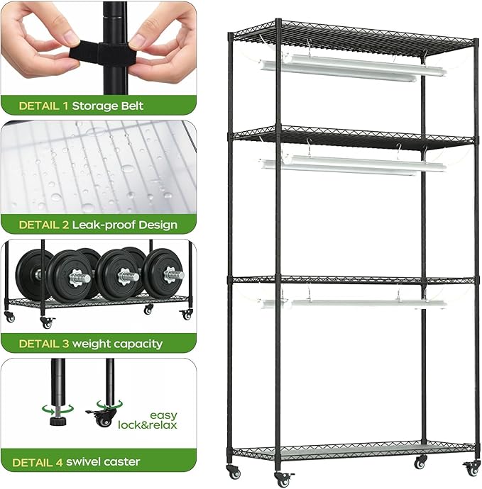 Plant Stand with Grow Lights, 4-Tier Plant Shelf, 6 Sets 3-Color LED Grow Light with Timer, Wide Plant Rack for Indoor Gardening, Seed Starting, Herbs & Flowers, 36" W x 14" D x 63" H - Image 5