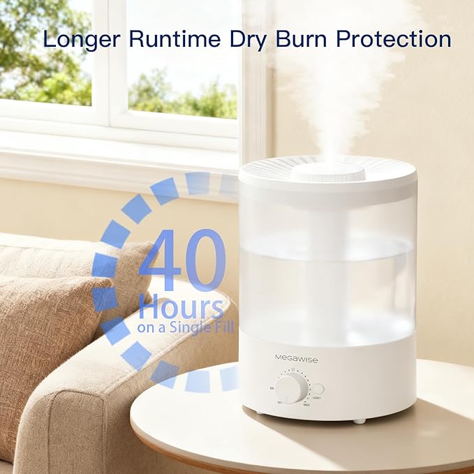 MegaWise 3.5L Cool Mist Humidifier – Whisper-Quiet Ultrasonic Vaporizer for Baby Nursery, Bedroom & Office | Top-Fill Design, Essential Oil Diffuser, Easy to Clean, 7-Color Night Light, Auto Shut-Off - Image 8