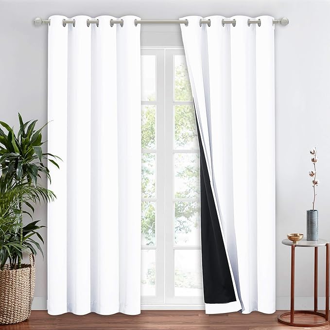 NICETOWN Cold Reducing Curtain, Full Shading Curtain for Window, Super Heavy-Duty Black Lined Blackout Curtain for Bedroom, Privacy Assured Window Treatment (White, 1 Panel, 52 inches W x 95 inches L) by NICETOWN