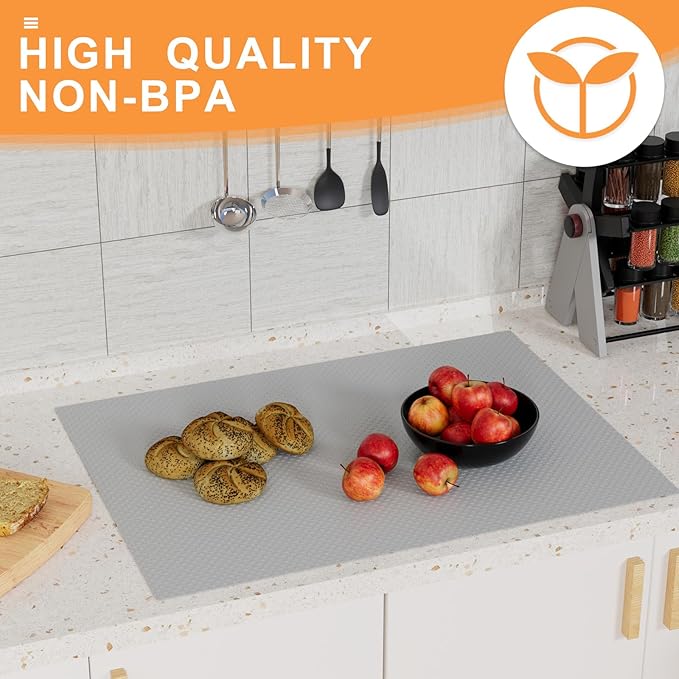 Shelf Liners for Kitchen Cabinets Non-Adhesive: Waterproof Drawer Liner 14 Inch × 300 inch Light Grey - Easy to Cut EVA Cupboard Mat for Pantry Shelves - Image 7
