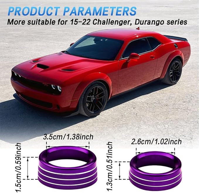 3PCS Air Conditioner Switch Button Knob Cover, Auto Accessories Climate Control Knob Covers, Aluminum Alloy Knob Ring Trim Cover Compatible with Dodge Challenger Durango 2015-2022 (Purple) - Image 6