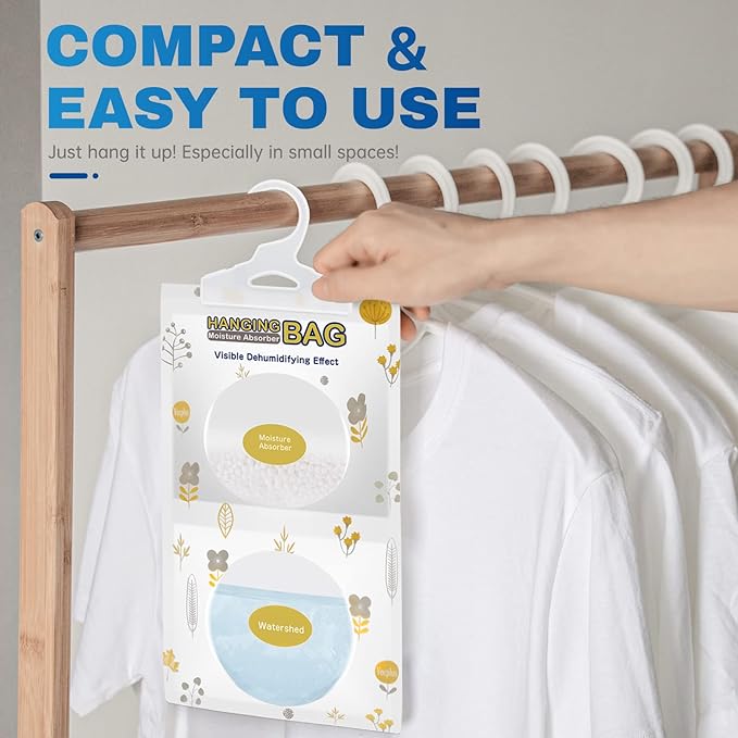 Vacplus Moisture Absorbers Packets, Fragrance Free 5 Pack, Humidity Packs, Dessicant Packets, Hanging Closet Dehumidifier Bags, Odor Eliminator for Bathroom 9.8OZ - Image 4
