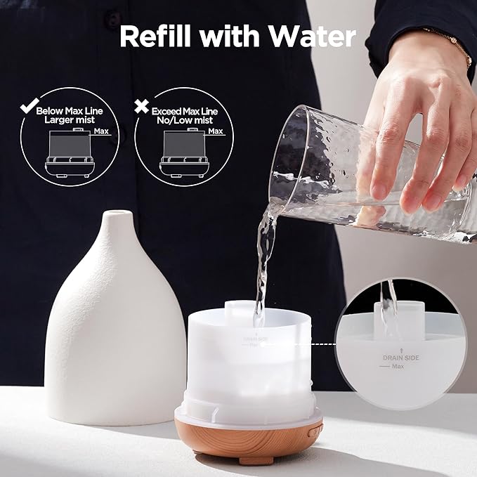 InnoGear Oil Diffuser, 150ML Ceramic Diffuser for Essential Oils Handcrafted Aromatherapy Diffuser Ultrasonic Cool Mist Humidifier with 2 Mist Modes Waterless Auto Off for Room Office, White - Image 8