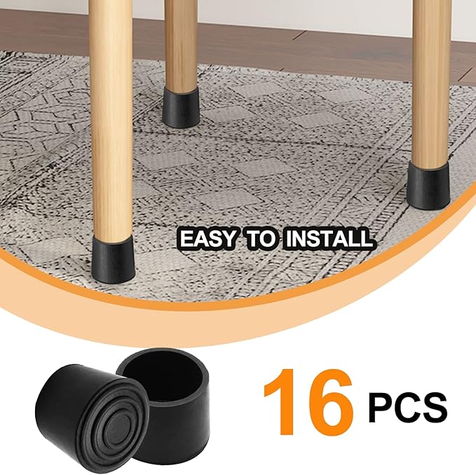 Piutouyar Round PVC Rubber Furniture Covers, 32mm / 1-1/4 Inches Table Chair Leg Tip Protectors, Non-Slip End Cap for Protect Surfaces, Black (16Pcs) - Image 3
