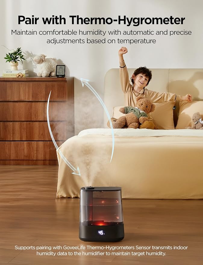 GoveeLife Smart Humidifiers for Bedroom, 6L Cool Mist Top Fill for Large Room, Humidity Sensor, Auto Mode, 60H Quiet Runtime, Schedule, WiFi Humidifier for Baby Plant, Compatible with Alexa, Black - Image 3