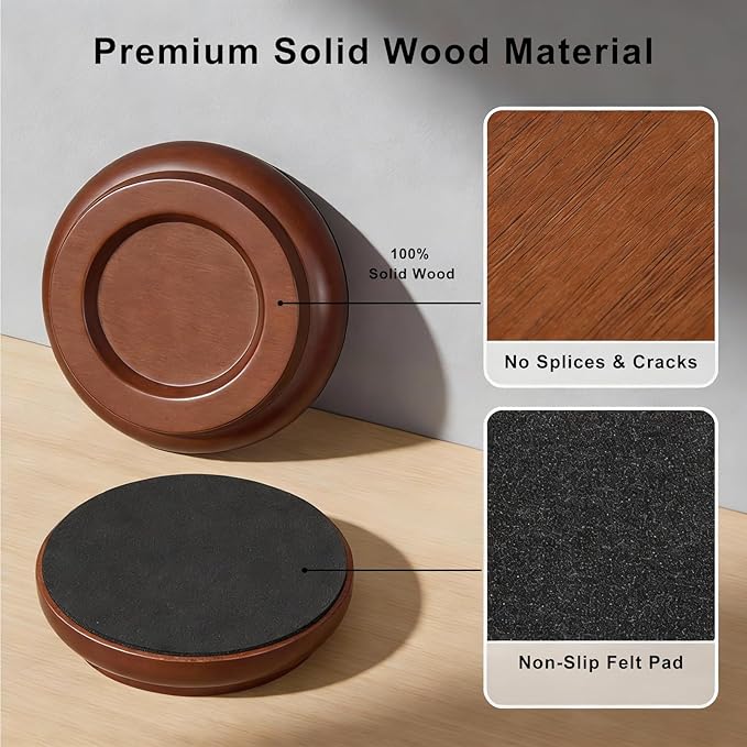 4 Pcs Solid Wood Upright Piano Caster Cups, Non-Slip & Anti-Noise for Floor Protectors Brown - Image 6