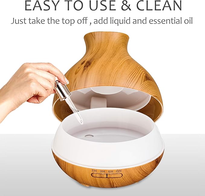 BZseed Aromatherapy Essential Oil Diffuser 550ml 12 Hours Wood Grain Aroma Diffuser with Timer Cool Mist Humidifier for Large Room, Home, Baby Bedroom, Waterless Auto Shut-off,7 Colors Lights Changing - Image 6