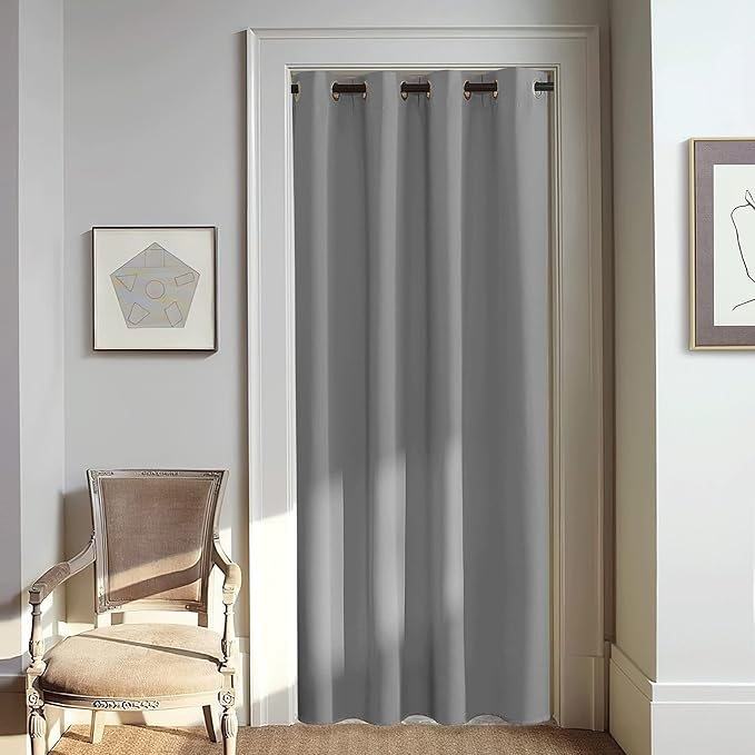 NICETOWN Blackout Silver Grey Doorway Curtain - Solid Thermal Insulated Grommet Room Darkening Privacy Window Drape Sound Dampening for Bedroom/Living Room (W46 x L80, 1 Panel) by NICETOWN