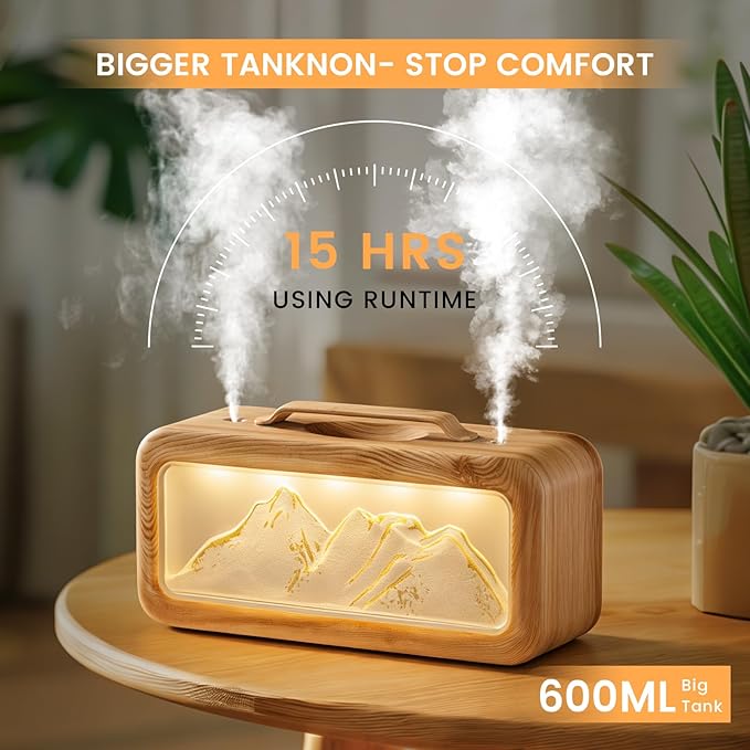 HEEYCEM Humidifiers for Bedroom, 600ml Cool Mist Humidifier with Night Light, 23dB Quiet Operation, Mini Baby Humidifier,for Bedroom, Nursery, Office, Plants(Wood Grain） - Image 4