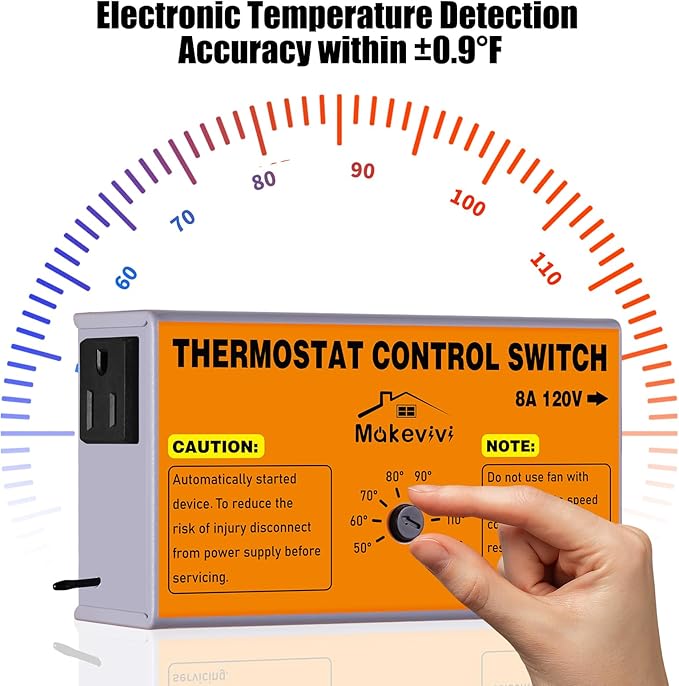 Attic Fan Thermostat-Control, Adjustable Thermostat with Overload Protector, Temperature Controlled Attic Fan, with Socket Easy to Install, Exhaust Fan Temperature Controller for Workshop, Greenhouse - Image 2