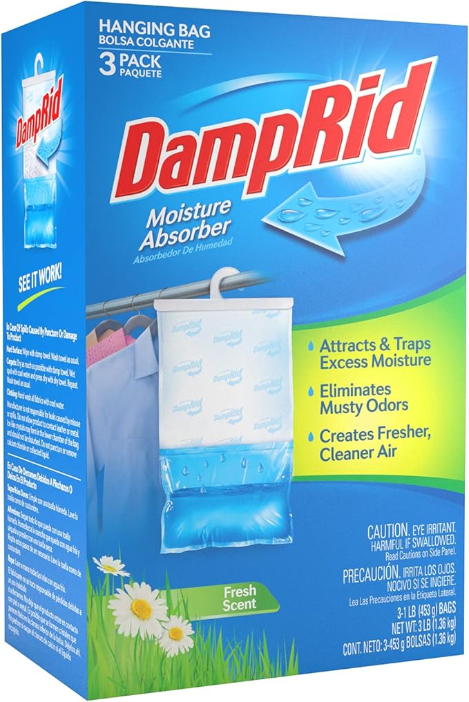 DampRid Hanging Bag, Moisture Absorber, Pack of 3 (16 oz. ea.), 3 Pack, Blue by DampRid