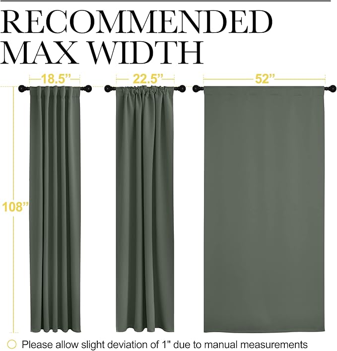 NICETOWN Bedroom Blackout Curtain Panels - (Dark Mallard Color) 52 x 108 inch, 2 PCs, Insulating Energy Saving Solid Rod Pocket Blackout Drapes for Hall, Villa - Image 7