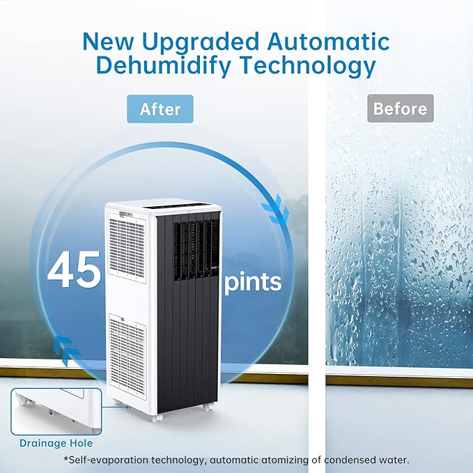 8000 BTU Portable Air Conditioner, 3 in 1 AC Unit Built-In Cool, Dehumidifier & Fan for Rooms Up to 350 Sq.Ft, Energy Saving AC with Remote/24H Timer for Dorms/Indoor Rooms, White and Black - Image 5