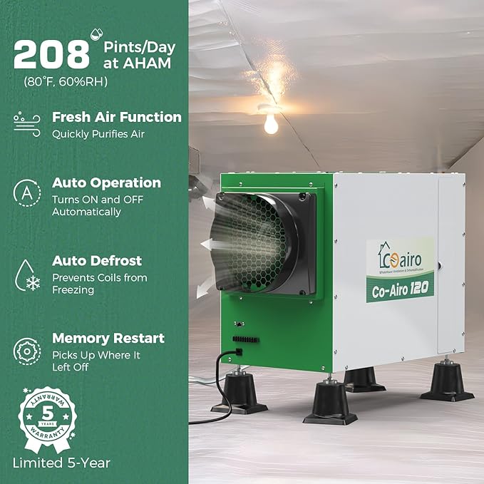 Whole House Dehumidifier 208 Pint, Crawl Space Dehumidifier with Controller Fresh Air Function and Drain Hose Up to 3000 sq. ft. for Grow Tent, Whole House, Commercial, Basement, Water Damage - Image 4