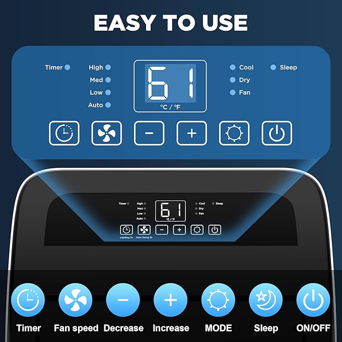 14000 BTU Portable Air Conditioners with Remote Control, 3-in-1 Free Standing Cooling AC Unit with Fan & Dehumidifier, Cools Room up to 700 sq.ft, Smart/Sleep Mode,3 Speed,Auto Swing,24H Timer - Image 8