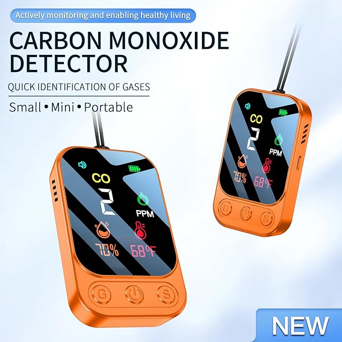 Travel Carbon Monoxide Detectors [3-in-1] Mini Size Portable CO Detector with Kickstand & Lanyard 85 dB Alarm [CO Temp Humidity Sensor] for Indoor Outdoor Camping Travel RV Hotel (New Orange) - Image 7