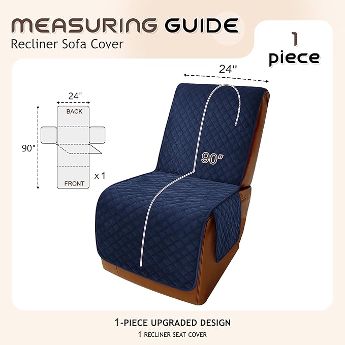 Arfntevss Waterproof Recliner Sectional Couch Covers for Reclining Sectional L Shape Sofa Cover Non Slip Washable Recliner L Shaped Slipcover Additional Seat Protector (1 Seat Cover, Midnight Blue) - Image 5