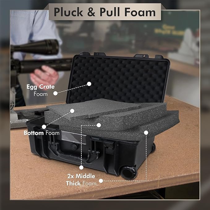 Camera Hard Case Dry Box With Foam & Stretchable Handle With Wheels | Gun Safe for Handgun, Equipment, Pistol | Large Waterproof Case - Image 5