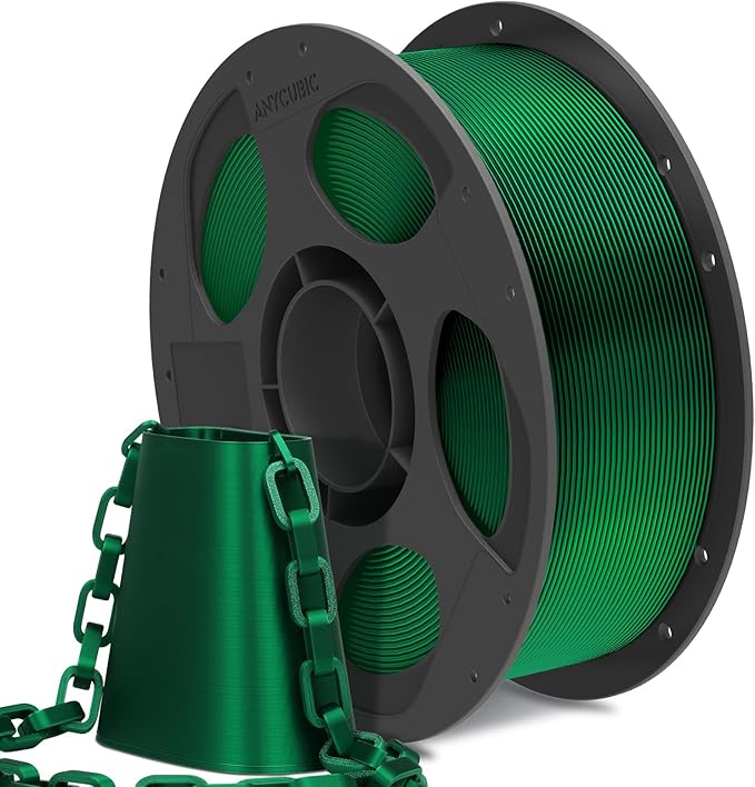 ANYCUBIC Silk Christmas Filament for Christmas Gifts and Decorations, Shiny 3D Printer PLA Filament 1.75mm Dimensional Accuracy +/- 0.02mm, 1KG Reusable Spool (2.2 lbs), Silk Christmas Green by ANYCUBIC