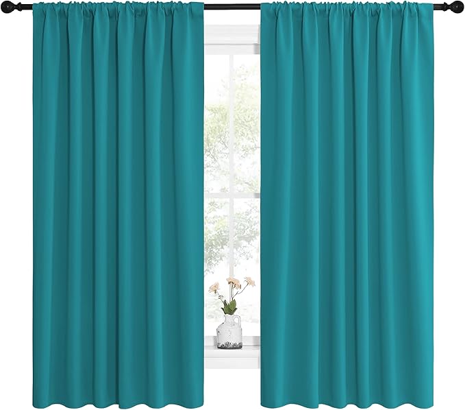 NICETOWN Peacock Blue Blackout Curtains Panels for Window, Thermal Insulated Rod Pocket Blackout Drapes/Draperies for Living Room (2 Panels, W62 x L63 inches) - Image 2