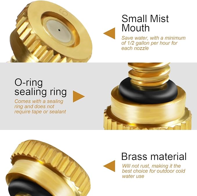 KUWAN 30pcs Brass Misting Nozzles for Cooling System 0.023" (0.6 mm) 10/24 UNC Garden (0.023) - Image 3