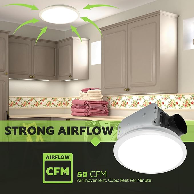 Homewerks 7141-50 Bathroom Fan Integrated LED Light Ceiling Mount Exhaust Ventilation 0.7 Sones 50 CFM, White - Image 6