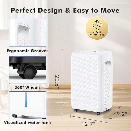 NEWBULIG 50Pints Dehumidifier with Drain Hose, 3,500 Sq.Ft Dehumidifier for Basement, 1.19 Gallon Tank, Low 41dB, Airflow Swing, Ideal Whole House Humidity Remover for Home, Bedroom & Bathroom - Image 8