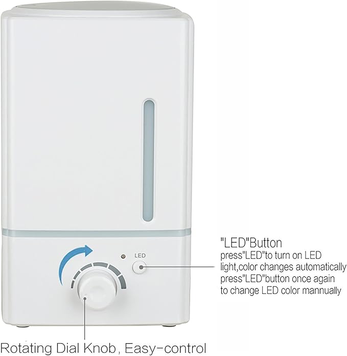 EcoGecko Large Capacity 1.5L Aromatherapy Essential Oil Diffuser and Humidifier, Ultrasonic Cool Mist Humidifier, Dial Controls Mist Velocity, 7 Colors LED Light Whisper-Quiet - Image 4