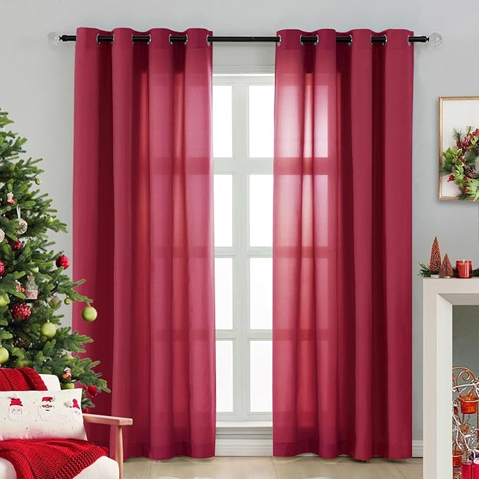 L.Z.E Light Filtering Curtains 72 Inch Length 2 Panels Set Burgundy Privacy Non-See-Through Semi Sheer Curtains for Living Room Bedroom Nursery Grommet Top Solid Window Panels (55" W x 72" L) - Image 9