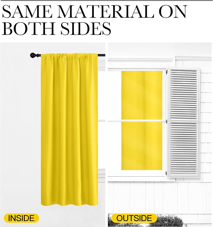 NICETOWN Bright Yellow Blackout Curtains 63 inches Long for Living Room, Darkening Window Curtain Panels, Easy-Care Solid Thermal Insulated Draperies/Drapes for Daughter Room - Image 6