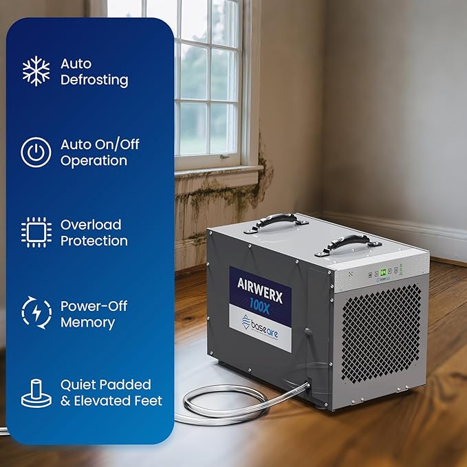 BaseAire 220 Pints Crawlspace Dehumidifiers with Pump and Drain Hose, Commercial Dehumidifier for Home,Garage and Basement, Large Capacity, Compact, Auto Defrost, Intelligent Control, Up to 2900 Sq Ft - Image 7