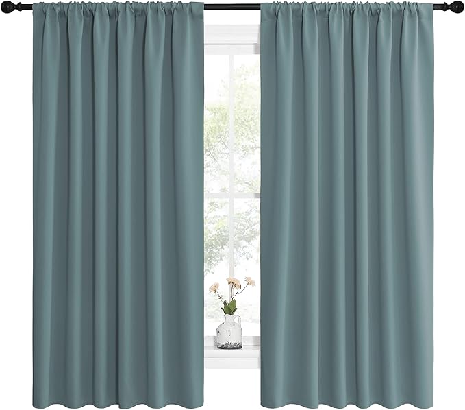 NICETOWN Greyish Blue Blackout Curtains Panels for Window, Thermal Insulated Rod Pocket Blackout Drapes/Draperies for Living Room (2 Panels, W62 x L63 inches) - Image 2