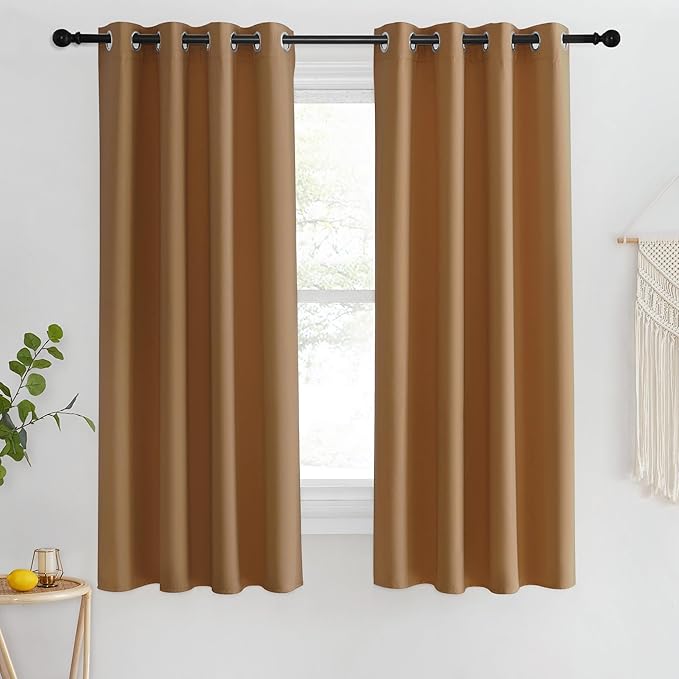 NICETOWN Blackout Short Curtain 63 inches Long for Windows, Thermal Insulated Curtain Grommet Room Darkening Window Treatment for Bedroom/Living Room, 1 Panel, W46 x L63, Gold Brown by NICETOWN