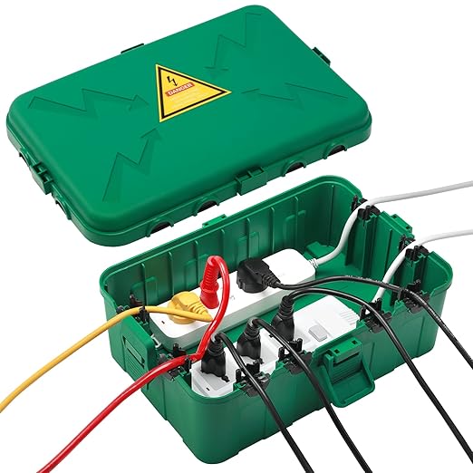 Hrensaw Large Outdoor Electrical Box(12.5x8.5x5inch),IP54 Waterproof Outdoor Outlet Covers,Weatherproof Extension Cord Covers Protect Outlet,Plug,Timer,Power Strip,Holiday Light,Green by Hrensaw