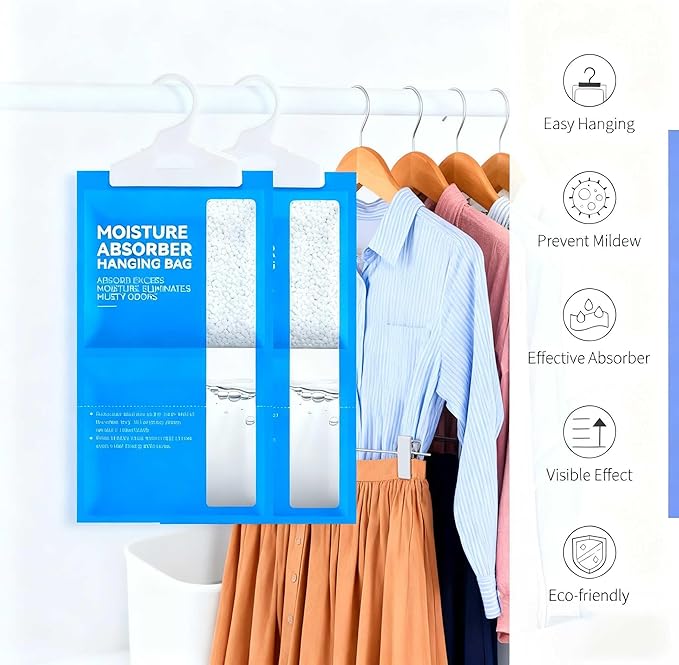 Moisture Absorbers Packets, Dehumidifier Bags, Hanging Moisture Absorber Bag, Humidity Packs,Closet Dehumidifier,Unscented Desiccant in Wardrobes, Bedrooms, Bathrooms,Kitchen (12 PACK) - Image 3