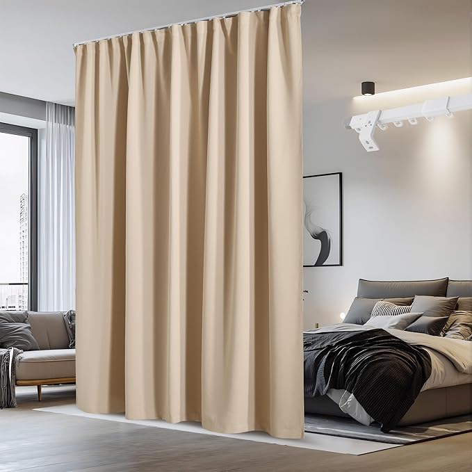 NICETOWN Sliding Door Curtain & Adjustable Ceiling Track Set, W100 xL84 Room Divider Curtain for Office/Hospital Privacy Protection, Thermal Insulated Room Darkning Drape, 1 Panel, Biscotti Beige by NICETOWN