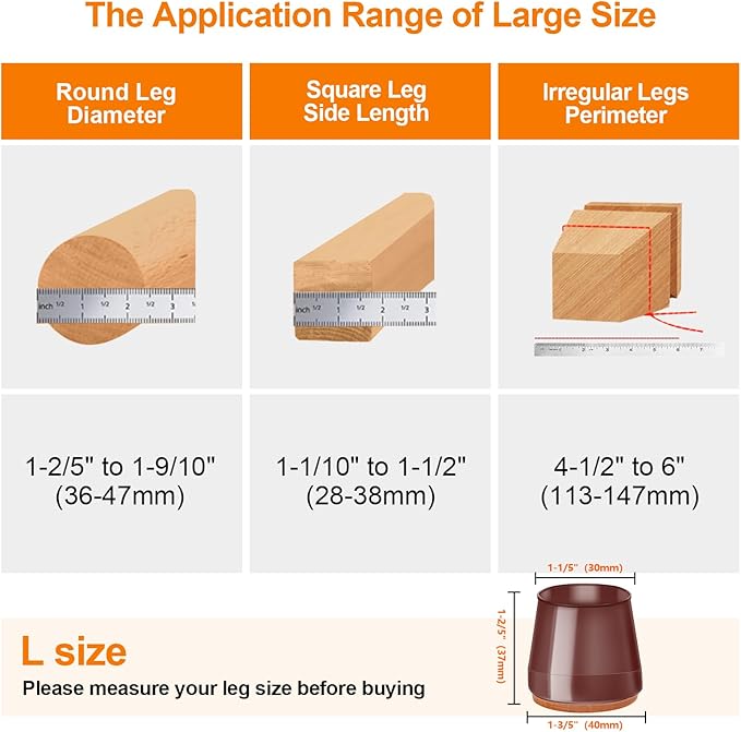 36Pcs Brown Silicone Chair Leg Floor Protectors,Floor Protectors for Chairs,Rubber Chair Leg Protectors for Hardwood Floors,Chair Leg Caps Chair Leg Covers for Wooden Floors(Brown, Large) - Image 4