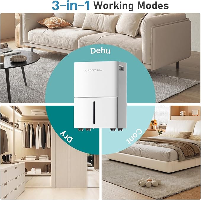 Dehumidifier for Basement Home 1200 Sq. ft, 17 Pints Dehumidifiers with Drain Hose for Bedroom Bathroom Large Room RV, 3 Working Modes, Intelligent Humidity Control, 24H Timer, Auto Defrost - Image 6
